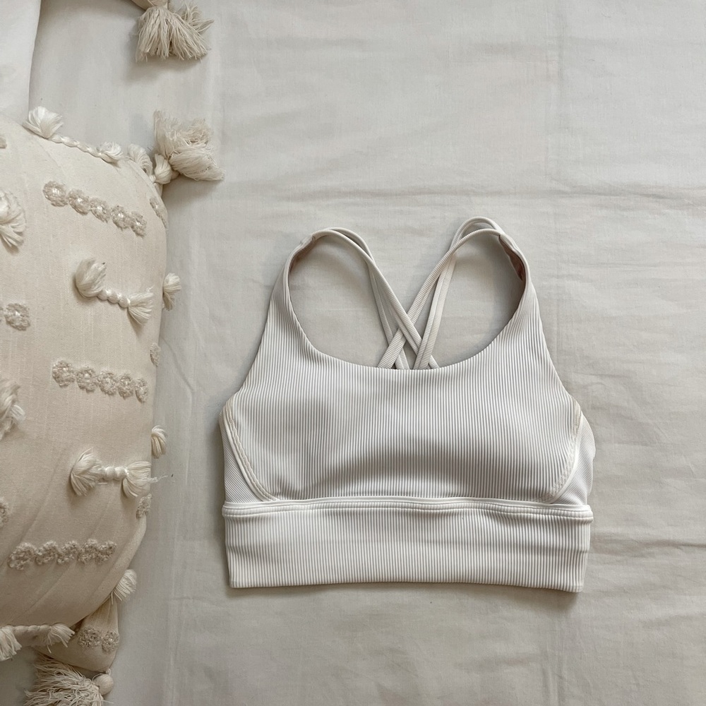 Lululemon White Ribbed Energy Sports Bra Long Line Size 6